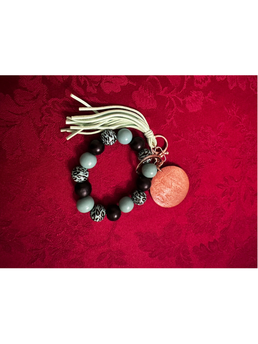 Green & Black Beaded Bracelet/Keychain with Mama Charm